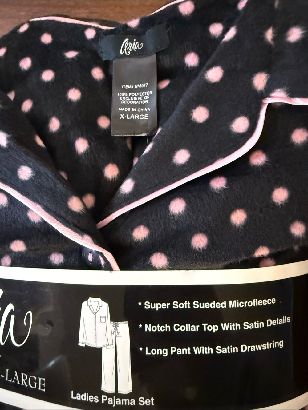 Aria Microfleece Pajama Set XL Black Pink Polka Dot Soft Cozy - Picture 2 of 3